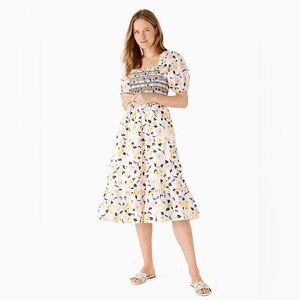 Kate Spade Lily Blooms Multicolor Pastel Floral Smocked Midi Dress